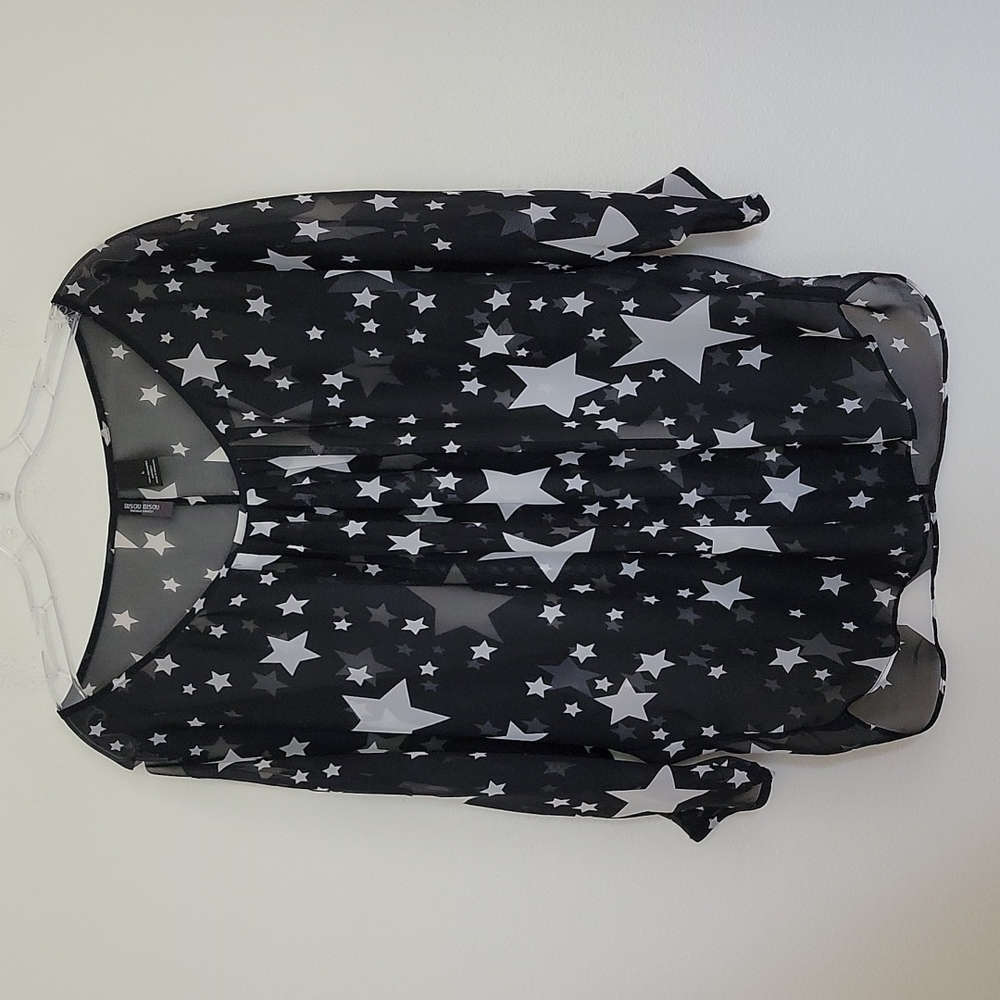 Bisou Bisou Black & White Star Top L